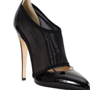 Brian Atwood Heels Monroe Mesh-Elastic Patent Leather Stiletto Luxury Size 7